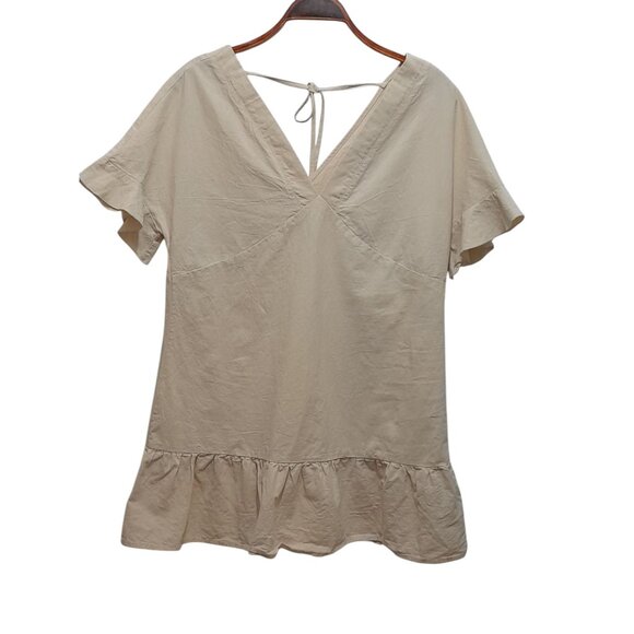 Womens Boho Beach Cottagecore Peasant Prairie Ruffle Hem Size Medium Mini Dress - Picture 7 of 9